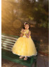 Yellow Tulle Pearls Beaded Fashion Flower Girl Dress